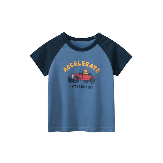 MyKids-USA® Boys’ Cartoon Print Color Patchwork T-Shirt In European And American Style