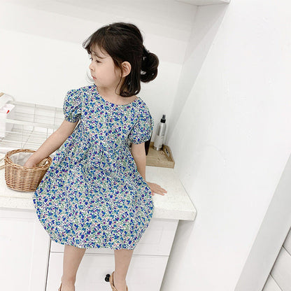MyKids-USA® Baby Kids Girls Dense Floral Pattern Short Sleeves Dress