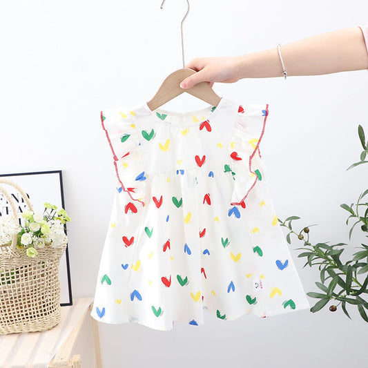 MyKids-USA® Best Selling Summer Baby Kids Girls Colorful Heart Pattern Fly Sleeves Dress