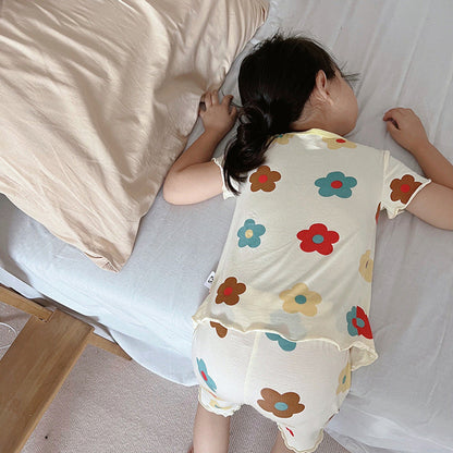 MyKids-USA® Baby Kids Girls Flowers Pattern Short Sleeves T-Shirt And Shorts Casual Home Clothing Set