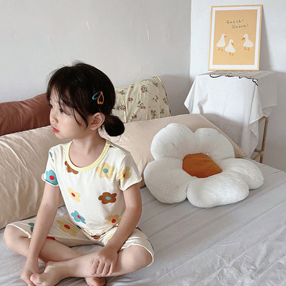 MyKids-USA® Baby Kids Girls Flowers Pattern Short Sleeves T-Shirt And Shorts Casual Home Clothing Set