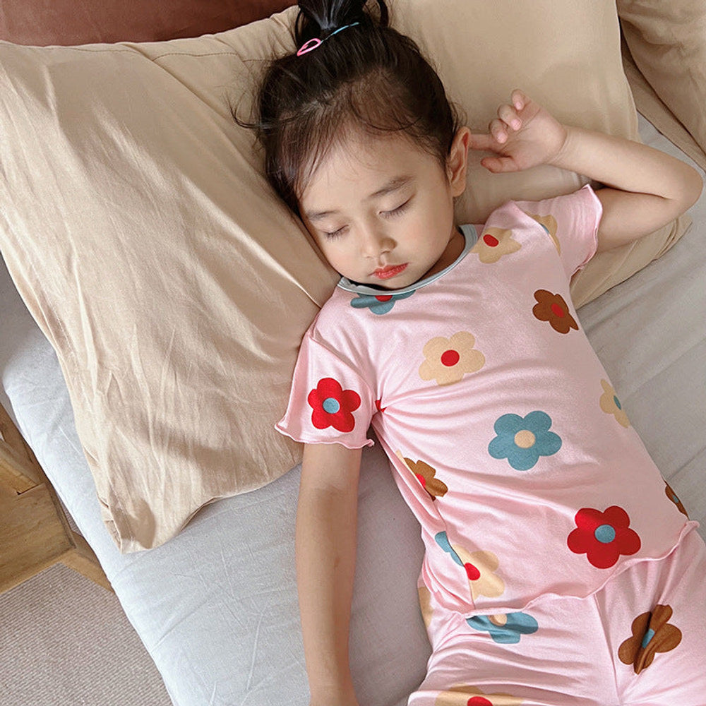 MyKids-USA® Baby Kids Girls Flowers Pattern Short Sleeves T-Shirt And Shorts Casual Home Clothing Set