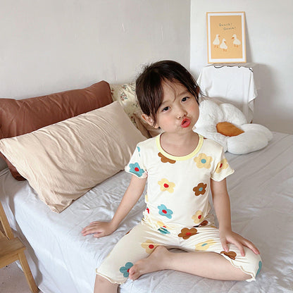 MyKids-USA® Baby Kids Girls Flowers Pattern Short Sleeves T-Shirt And Shorts Casual Home Clothing Set