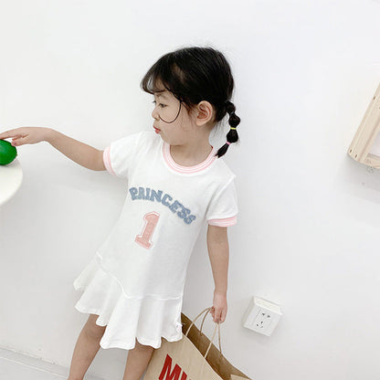 MyKids-USA® Summer Baby Girls Short Sleeves Crew Neck Sport Design Letters Pattern Dress