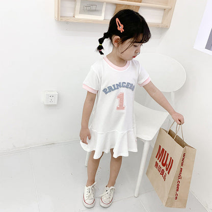 MyKids-USA® Summer Baby Girls Short Sleeves Crew Neck Sport Design Letters Pattern Dress