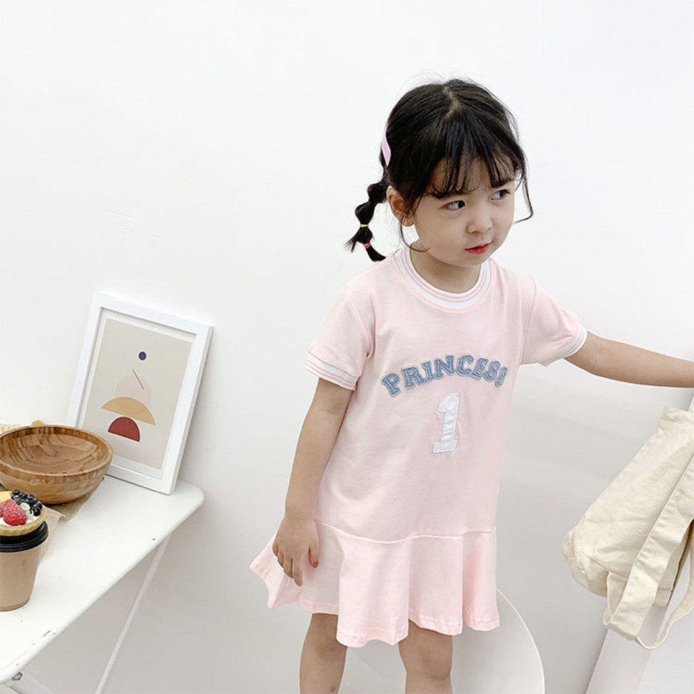 MyKids-USA® Summer Baby Girls Short Sleeves Crew Neck Sport Design Letters Pattern Dress