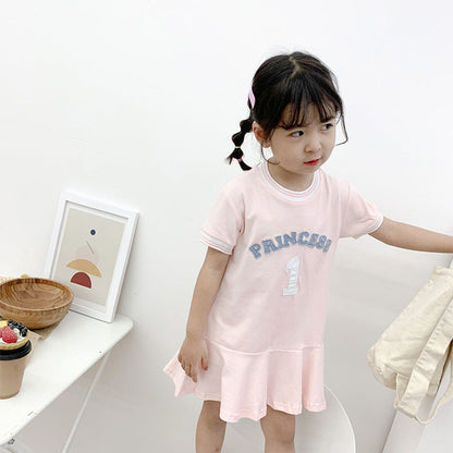 MyKids-USA® Summer Baby Girls Short Sleeves Crew Neck Sport Design Letters Pattern Dress