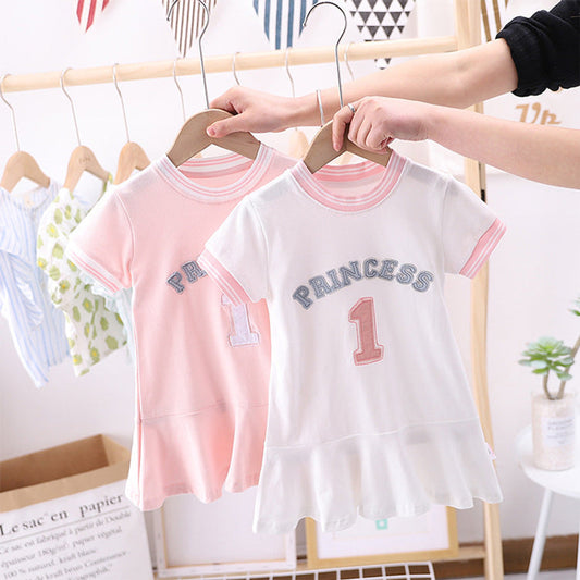 MyKids-USA® Summer Baby Girls Short Sleeves Crew Neck Sport Design Letters Pattern Dress