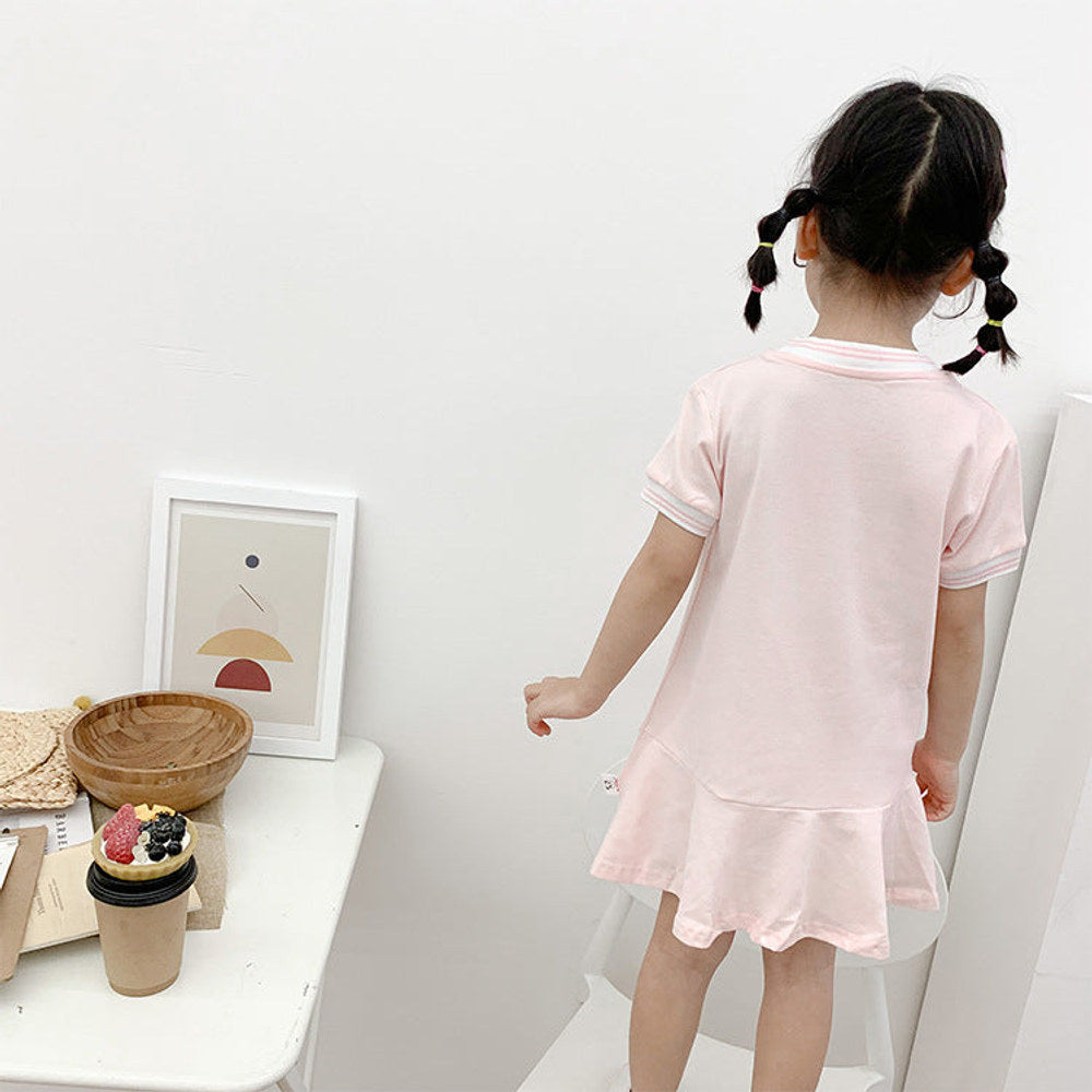 MyKids-USA® Summer Baby Girls Short Sleeves Crew Neck Sport Design Letters Pattern Dress