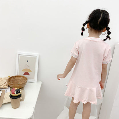 MyKids-USA® Summer Baby Girls Short Sleeves Crew Neck Sport Design Letters Pattern Dress