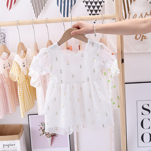MyKids-USA® Summer Baby Kids Girls Short Sleeves Square Neck Pineapples Pattern Dress