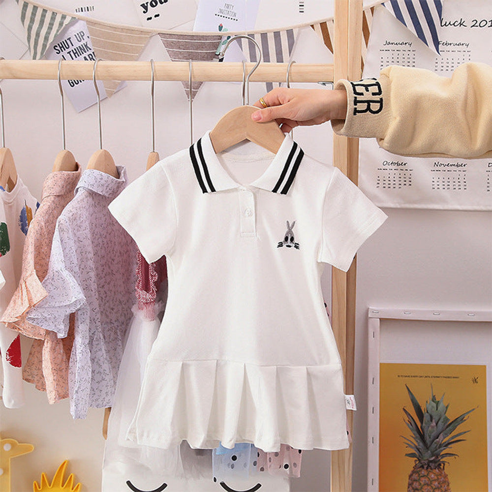 MyKids-USA® Summer Baby Girls Short Sleeves Turn-Down Collar Sport Polo Design Dress