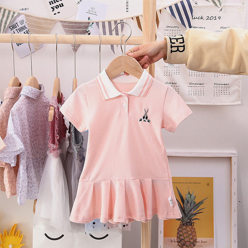 MyKids-USA® Summer Baby Girls Short Sleeves Turn-Down Collar Sport Polo Design Dress