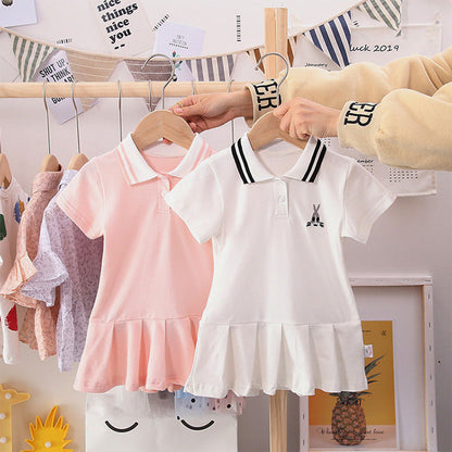 MyKids-USA® Summer Baby Girls Short Sleeves Turn-Down Collar Sport Polo Design Dress