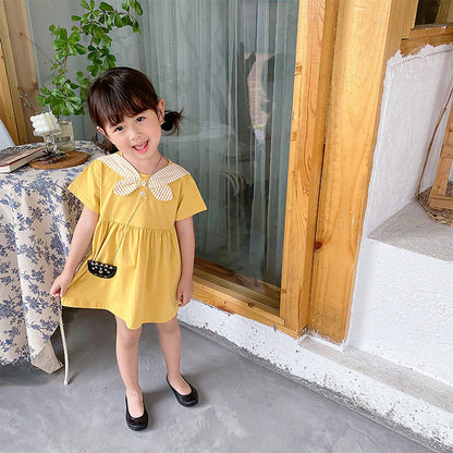 MyKids-USA® Baby Kids Girls New Design Short Sleeves Preppy Crew Neck Dress