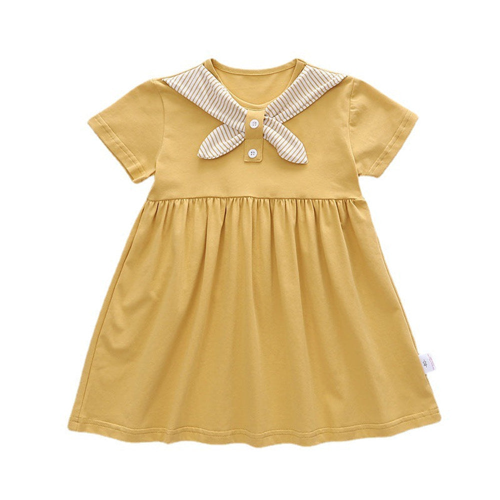 MyKids-USA® Baby Kids Girls New Design Short Sleeves Preppy Crew Neck Dress