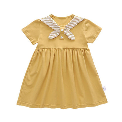 MyKids-USA® Baby Kids Girls New Design Short Sleeves Preppy Crew Neck Dress