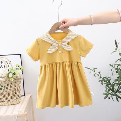 MyKids-USA® Baby Kids Girls New Design Short Sleeves Preppy Crew Neck Dress