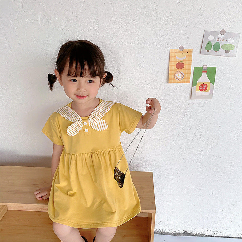 MyKids-USA® Baby Kids Girls New Design Short Sleeves Preppy Crew Neck Dress