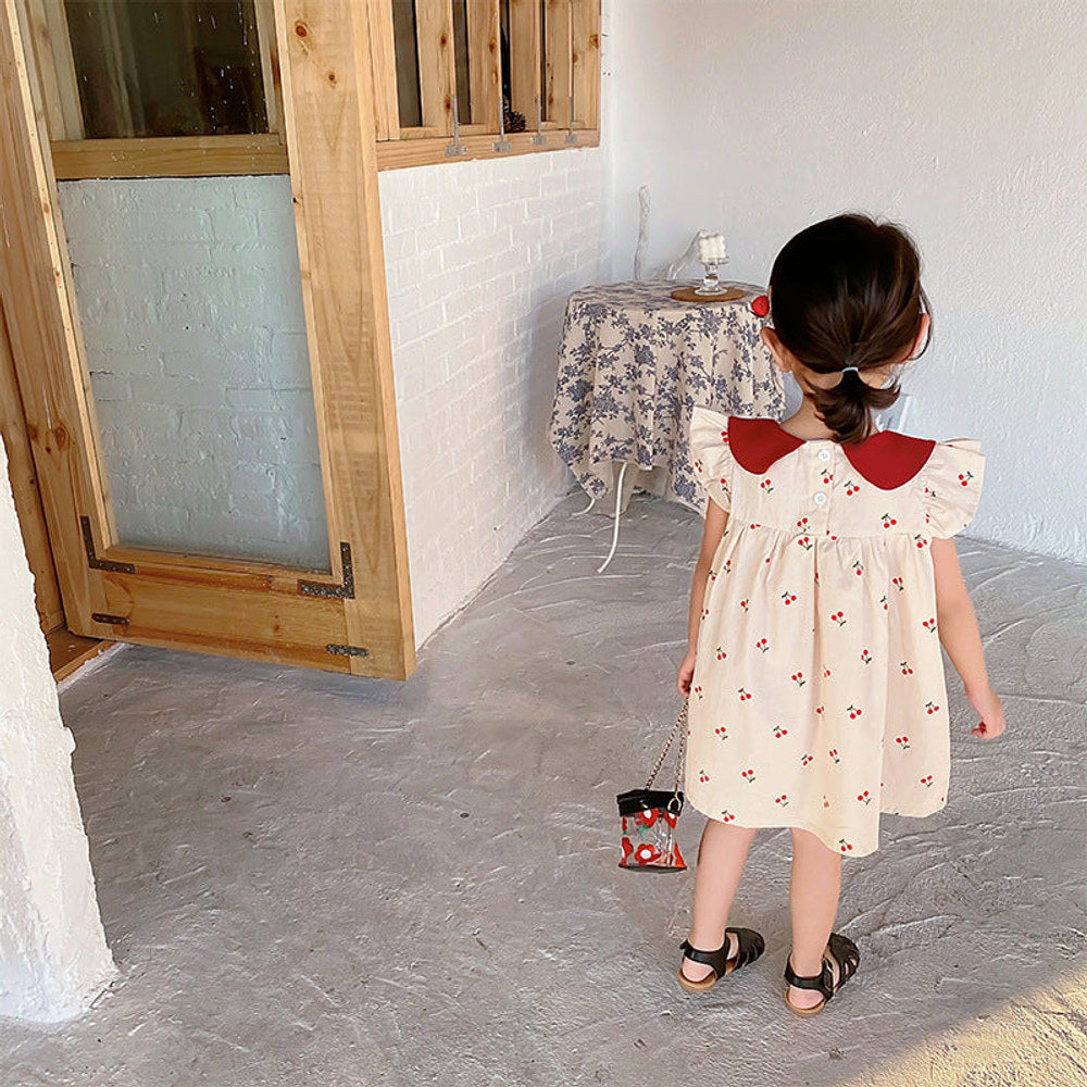 MyKids-USA® Baby Girls Cherry Print Fly Sleeves Peter Pan Collar Dress