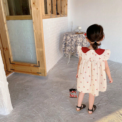 MyKids-USA® Baby Girls Cherry Print Fly Sleeves Peter Pan Collar Dress