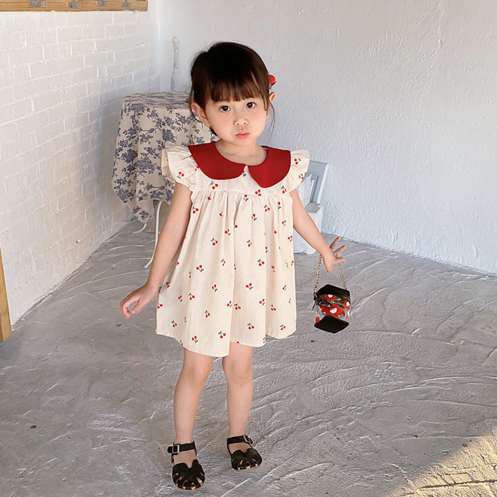 MyKids-USA® Baby Girls Cherry Print Fly Sleeves Peter Pan Collar Dress