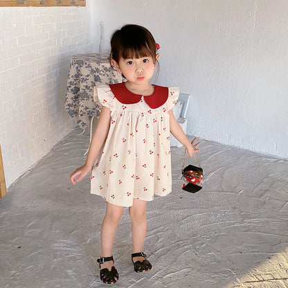 MyKids-USA® Baby Girls Cherry Print Fly Sleeves Peter Pan Collar Dress