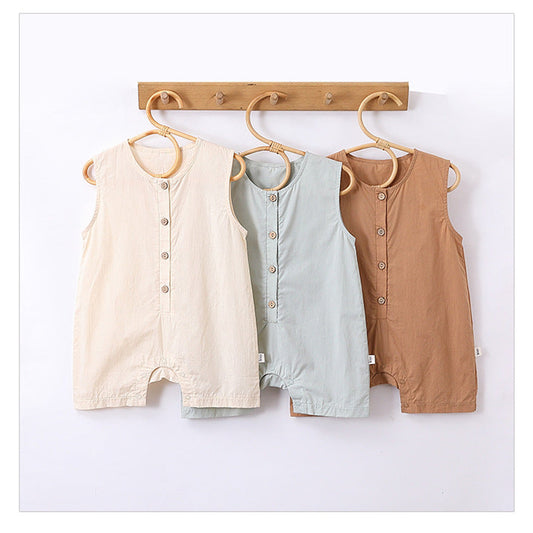 MyKids-USA® Summer Arrival Solid Color Crew Neck Button Open Front Sleeveless Rompers