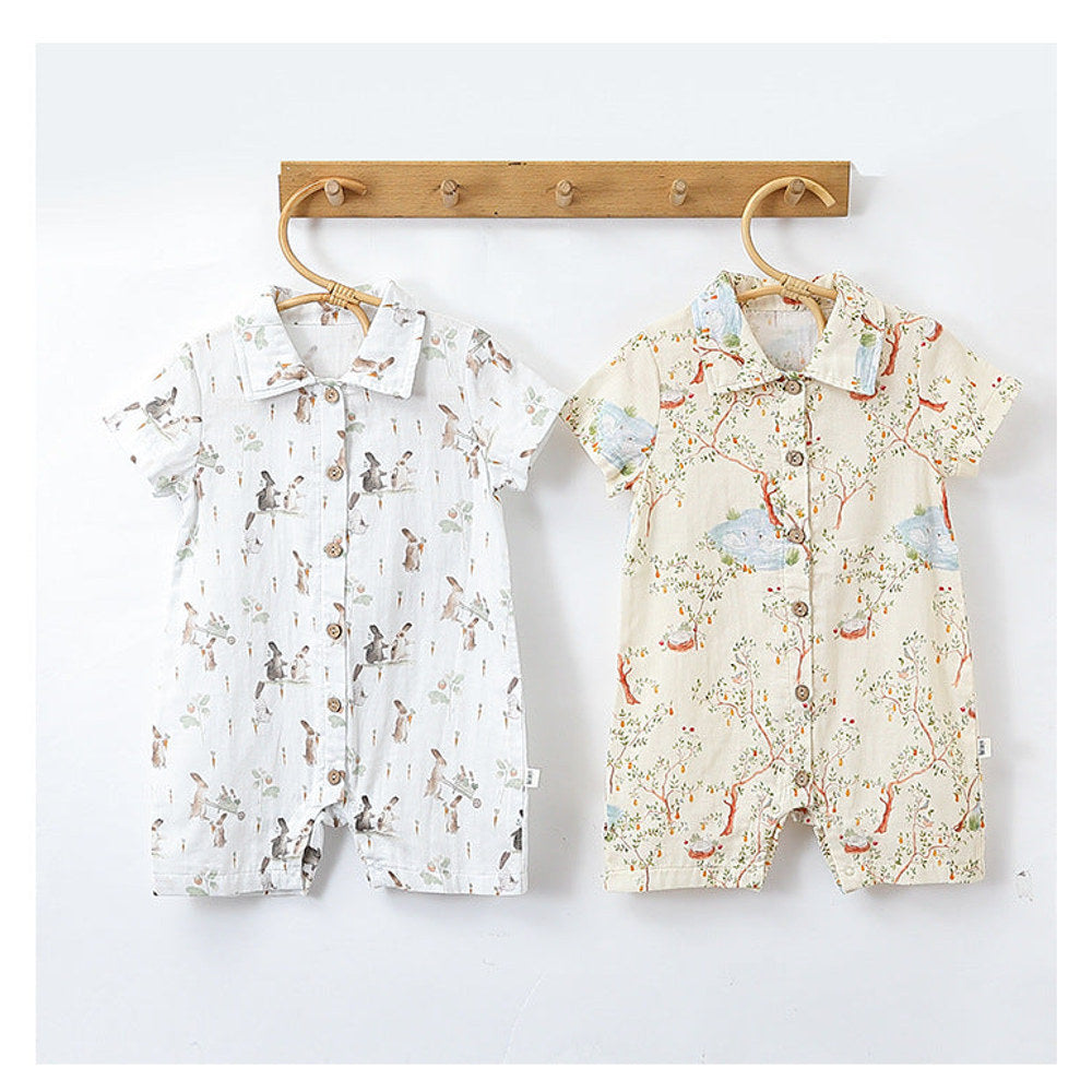 MyKids-USA® Baby Unisex Short Sleeves Turn-Down Collar Rompers