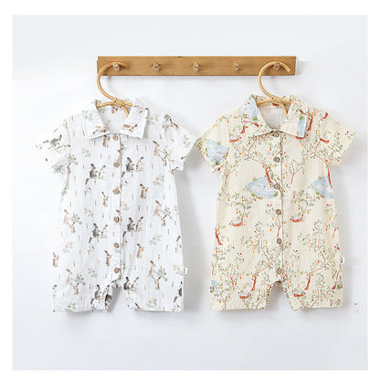 MyKids-USA® Baby Unisex Short Sleeves Turn-Down Collar Rompers