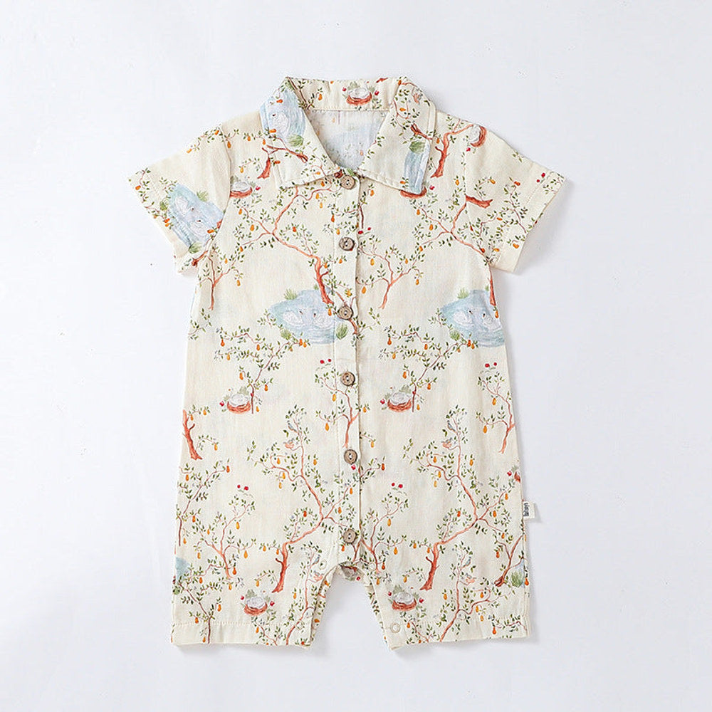 MyKids-USA® Baby Unisex Short Sleeves Turn-Down Collar Rompers