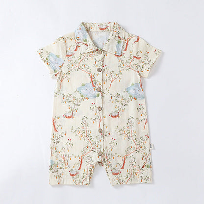 MyKids-USA® Baby Unisex Short Sleeves Turn-Down Collar Rompers
