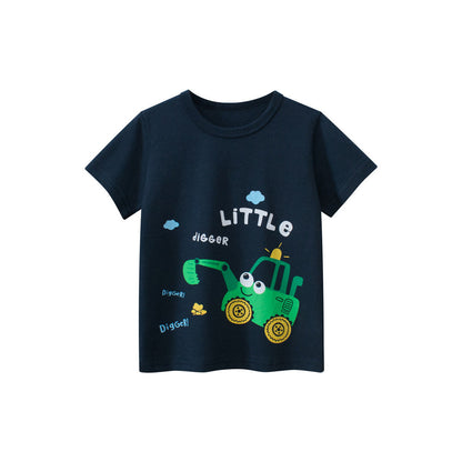 MyKids-USA® Boys’ Cartoon Excavator Print T-Shirt In European And American Style
