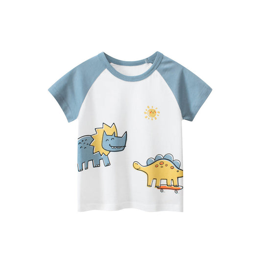 MyKids-USA® Boys’ Cartoon Animals Print Color Patchwork T-Shirt In European And American Style