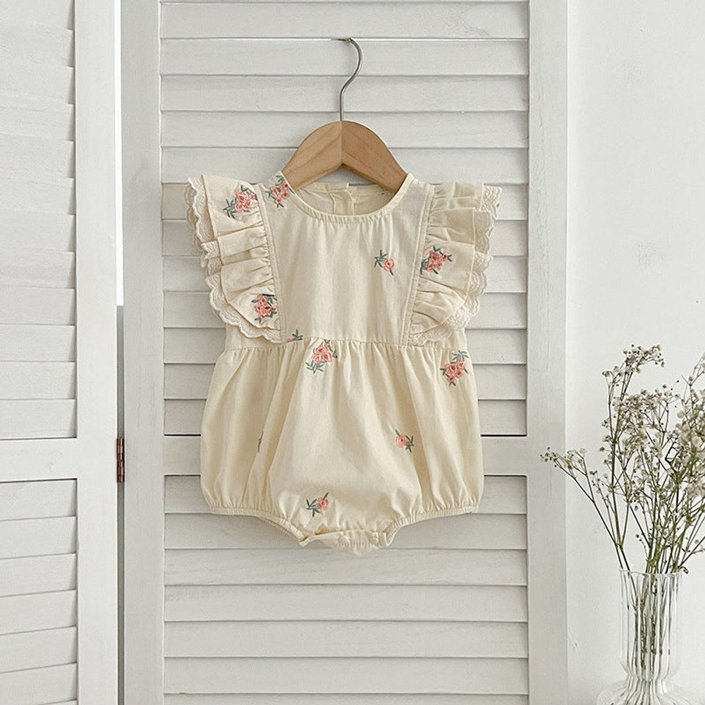 MyKids-USA® Design Baby Kids Girls Floral Pattern Embroidery Sleeveless Crew Neck bodysuit And Girls’ Dress – Princess Sister Matching Set