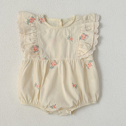 MyKids-USA® Design Baby Kids Girls Floral Pattern Embroidery Sleeveless Crew Neck bodysuit And Girls’ Dress – Princess Sister Matching Set