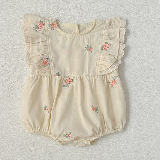 MyKids-USA® Design Baby Kids Girls Floral Pattern Embroidery Sleeveless Crew Neck bodysuit or Girls’ Dress – Princess Sister Matching