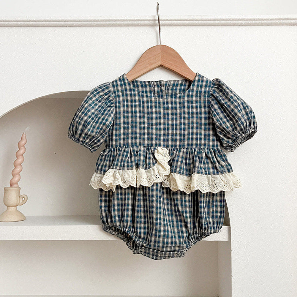 MyKids-USA® Design Baby Kids Girls Plaid Short Sleeves Crew Neck bodysuit And Girls’ Dress – Princess Sister Matching Set