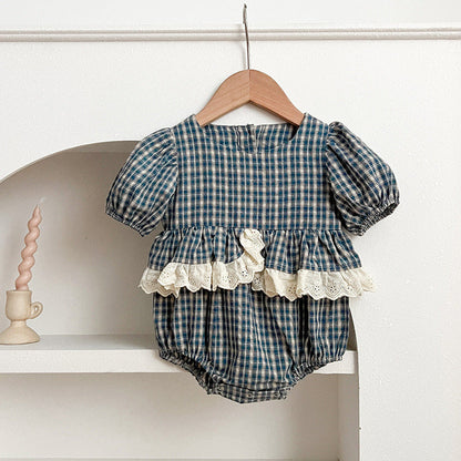 MyKids-USA® Design Baby Kids Girls Plaid Short Sleeves Crew Neck bodysuit And Girls’ Dress – Princess Sister Matching Set