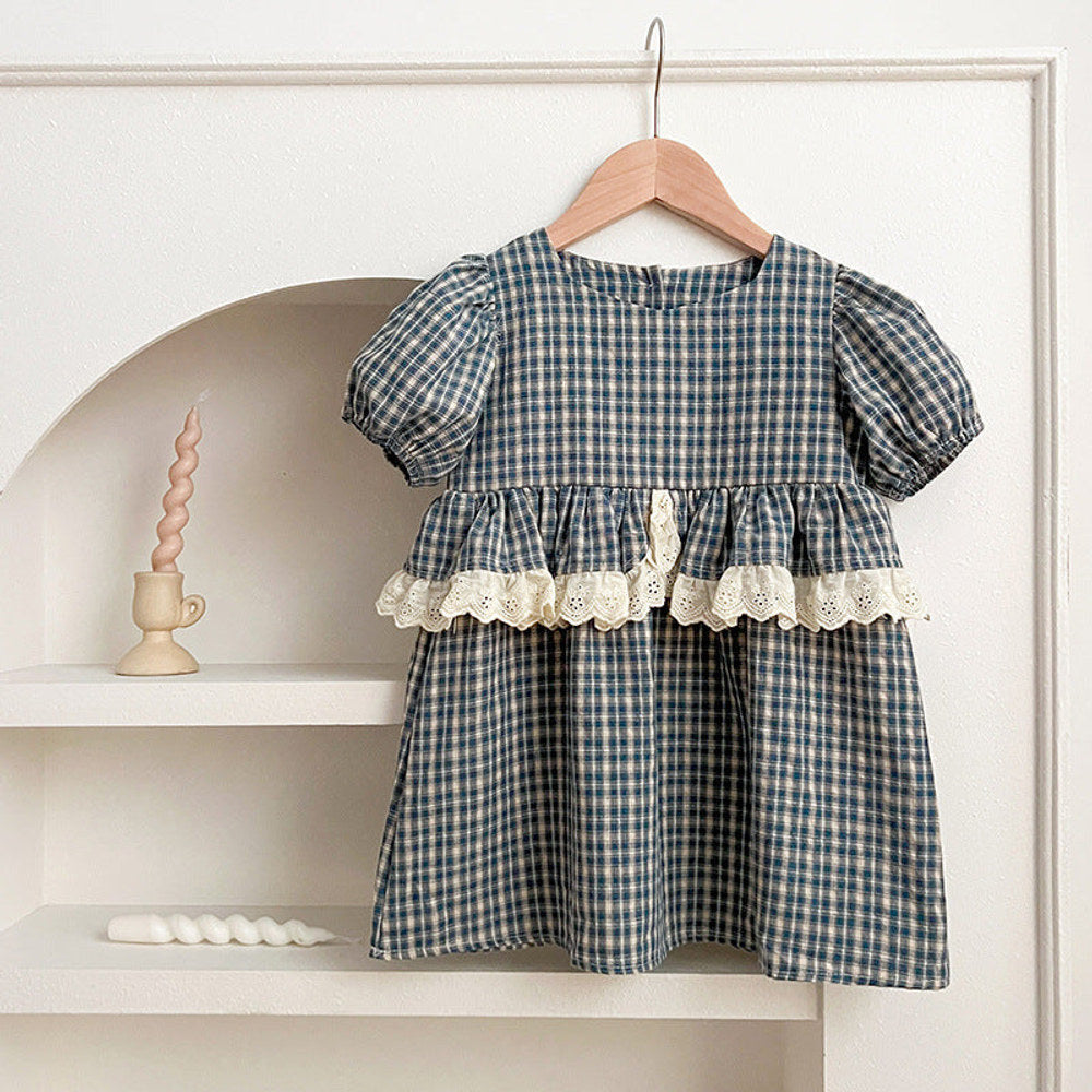 MyKids-USA® Design Baby Kids Girls Plaid Short Sleeves Crew Neck bodysuit And Girls’ Dress – Princess Sister Matching Set