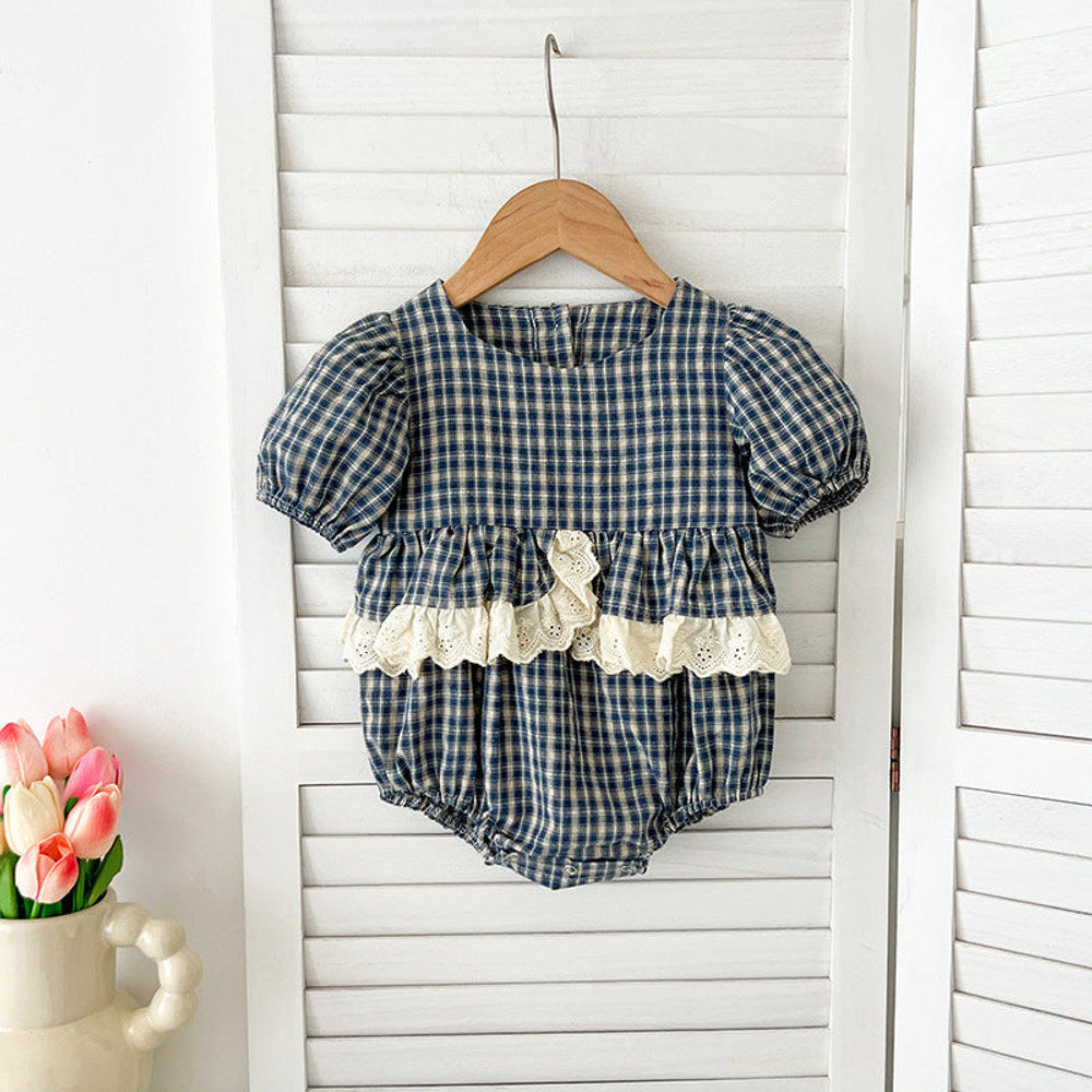 MyKids-USA® Design Baby Kids Girls Plaid Short Sleeves Crew Neck bodysuit And Girls’ Dress – Princess Sister Matching Set