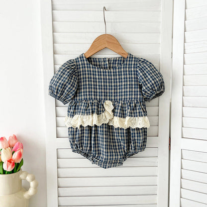 MyKids-USA® Design Baby Kids Girls Plaid Short Sleeves Crew Neck bodysuit And Girls’ Dress – Princess Sister Matching Set