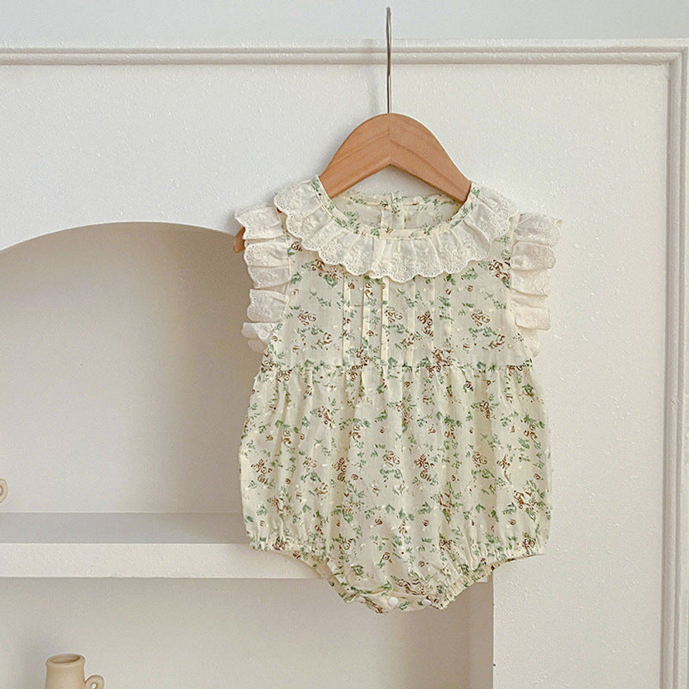 MyKids-USA® Baby Floral Vine Pattern Fly Sleeves bodysuit For Girls With Hollow Out Collar