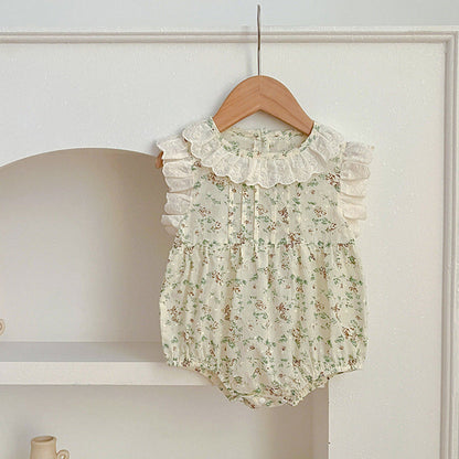 MyKids-USA® Baby Floral Vine Pattern Fly Sleeves bodysuit For Girls With Hollow Out Collar