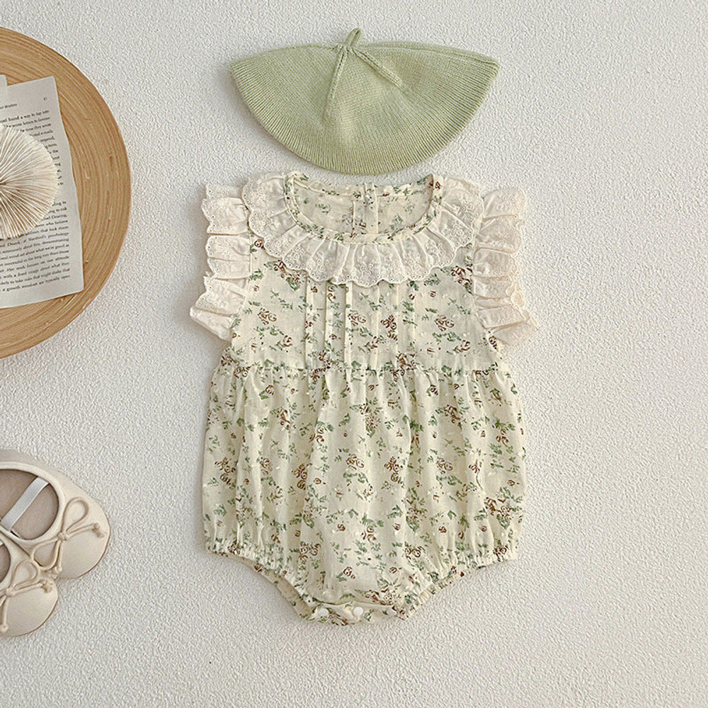 MyKids-USA® Baby Floral Vine Pattern Fly Sleeves bodysuit For Girls With Hollow Out Collar