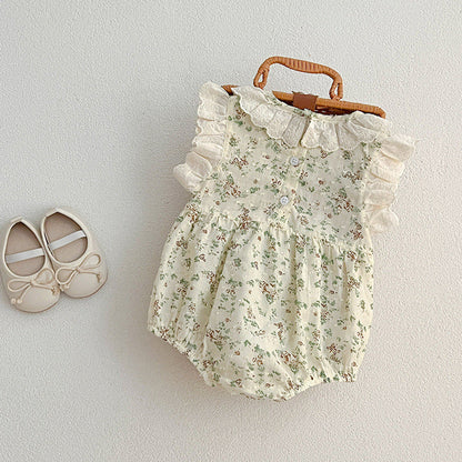 MyKids-USA® Baby Floral Vine Pattern Fly Sleeves bodysuit For Girls With Hollow Out Collar