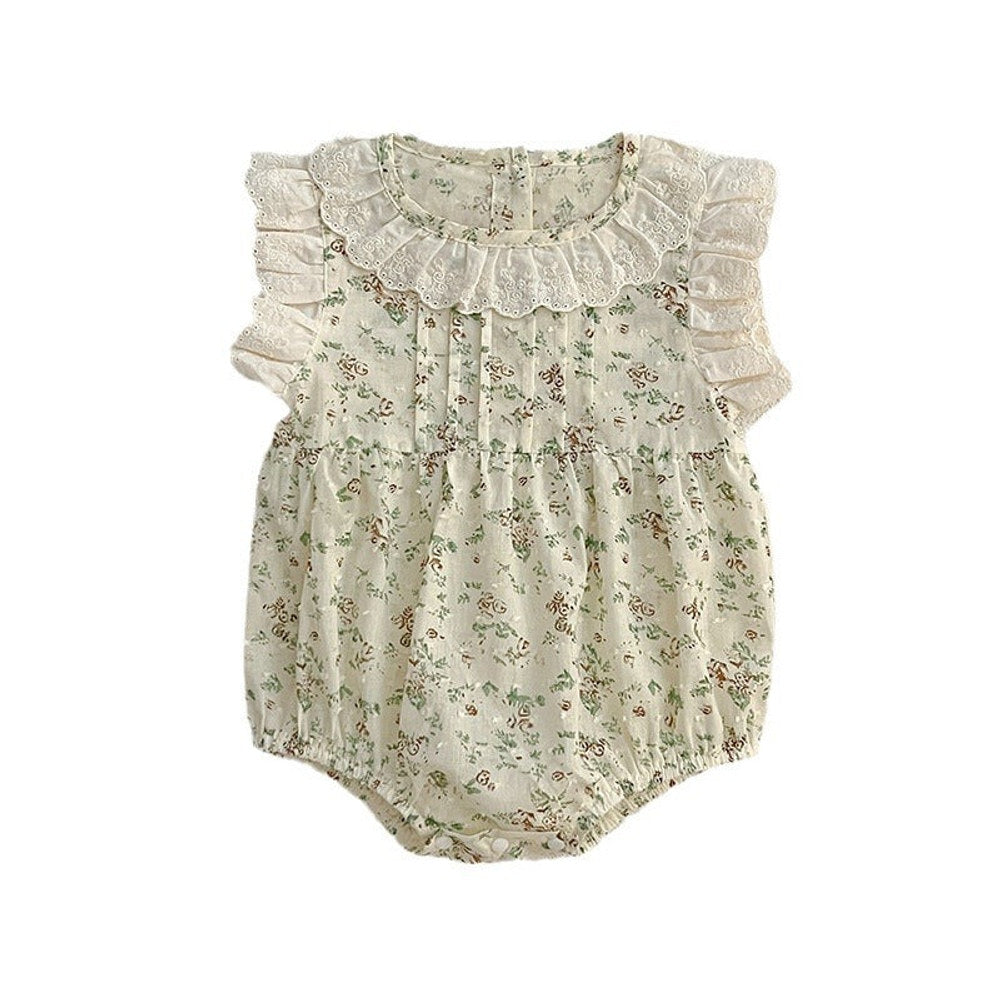 MyKids-USA® Baby Floral Vine Pattern Fly Sleeves bodysuit For Girls With Hollow Out Collar