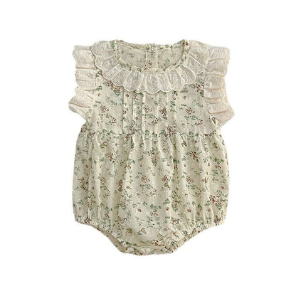MyKids-USA® Baby Floral Vine Pattern Fly Sleeves bodysuit For Girls With Hollow Out Collar