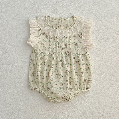 MyKids-USA® Baby Floral Vine Pattern Fly Sleeves bodysuit For Girls With Hollow Out Collar