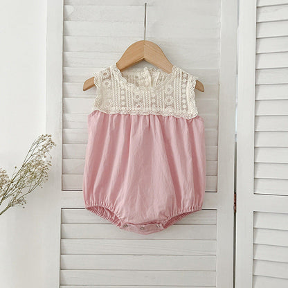 Design Summer Baby Kids Girls Floral Pattern Embroidery Lace Patchwork Sleeveless Crew Neck bodysuit And Girls’ Dress – Princess Sister Matching Set